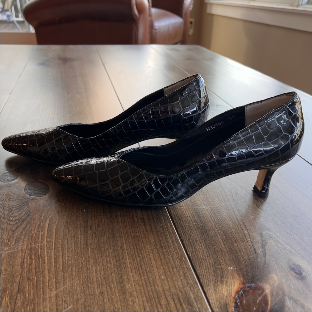 Ros Hommerson black leather croc patterned heels
